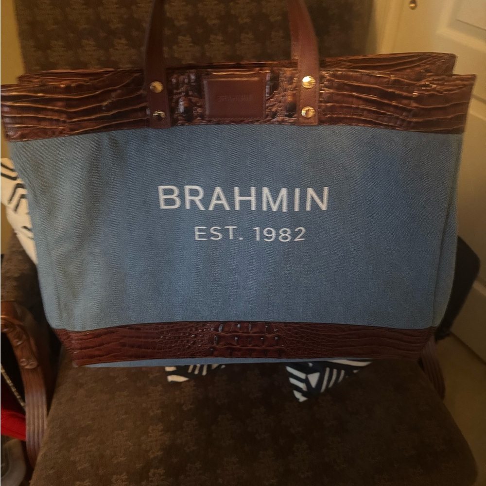Brahmin Denim Blue and Brown  tote Bag